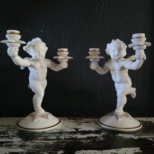 Vtg Pair of Hutschenreuther Cherub Putti Figurine Candle Holders Porcelain Angel
